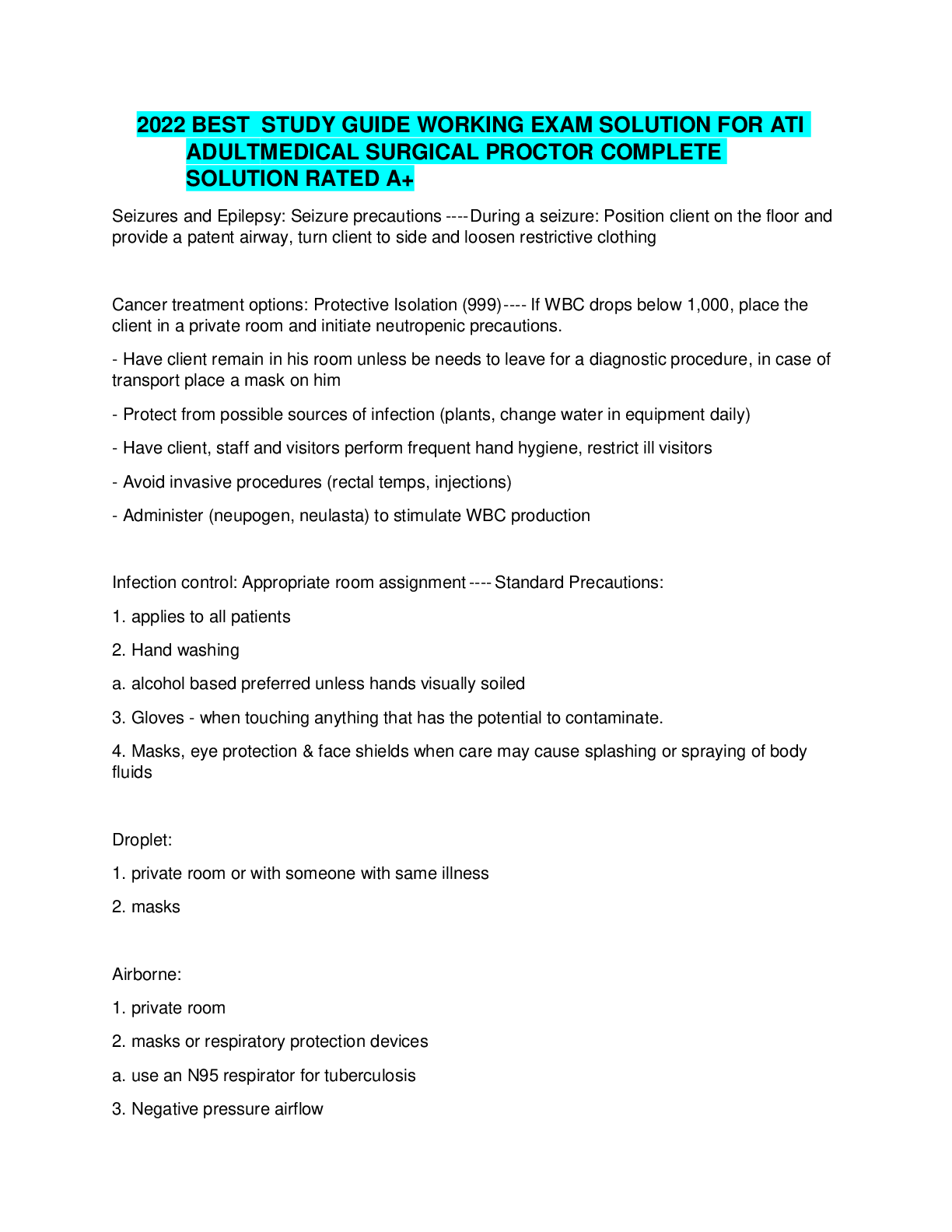 Preview image for 2022 BEST  STUDY GUIDE WORKING EXAM SOLUTION FOR ATI ADULT MEDICAL SURGICAL PROCTOR COMPLETE SOLUTION RATED A+